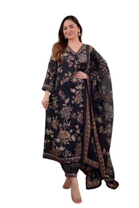 Flawless Florals ? Printex Embroidered Cotton Dress for Daily Style (L)